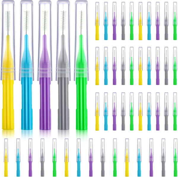 50 Pieces Interdental Brush Toothpick Dental Flossing Head Oral Hygiene Tool (Light Blue, Purple, Yellow, Gray, Light