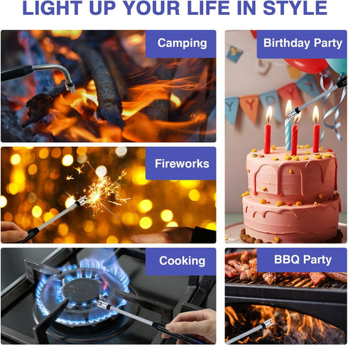 2 PCS Candle Lighter, Electric Arc Lighter with 360° Flexible Neck & LED Power Display, USB Rechargeable for BBQ,