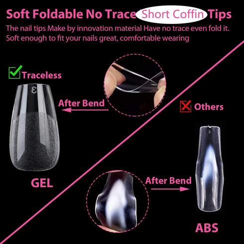 UNA GELLA Short Coffin Press on Nails - 216pcs Pre-shape Gel Tips for Full Cover Acrylic Nail