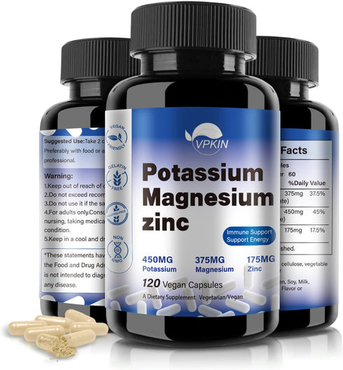 Potassium Magnesium Supplement 1000mg - Supports Vascular, Bone, Heart, Muscle & Nerve Health - 120 Capsules