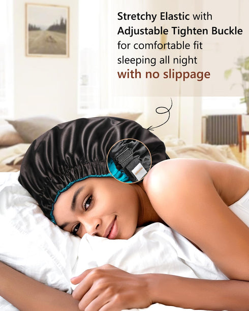 mikimini Satin Bonnet for Men and Women, Reversible Double Layer Sleeping Bonnet for Hair Braids, Adjustable Elastic