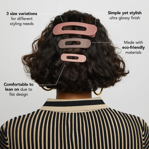 Kitsch 3pc Flat Hair Clips for Women, Terracotta Recycled Lay Flat Claw Clips for Thick Hair
