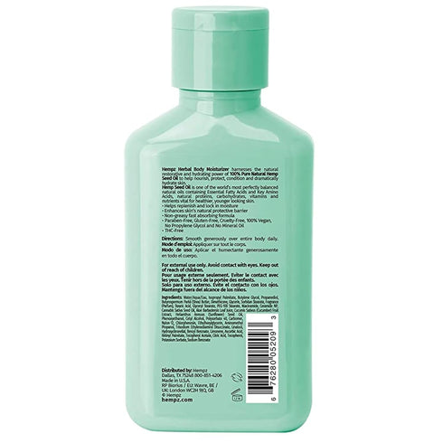 Hempz Body Lotion - Cucumber & Aloe Limited Edition Mini Daily Moisturizing Cream, Shea Butter, Aloe, All Natural Hemp