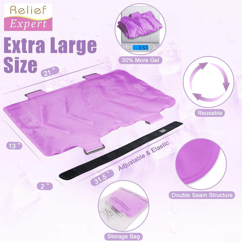 Relief Expert Extra Large Back Ice Pack, Reusable Ice Wrap for Pain Relief, Cold Compress Therapy, XXL Pink