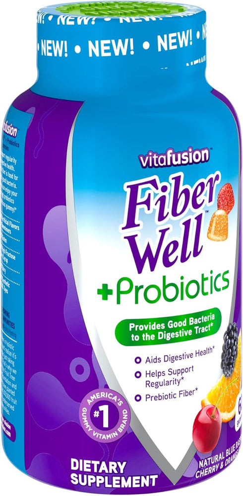 Vitafusion Fiber Well + Probiotics Gummies for Adults, 60 Count