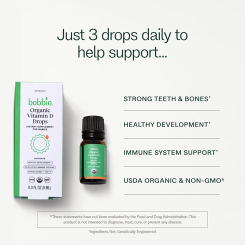 Immune 400 0.3 oz Bobbie Organic Baby Vitamin D Drops, Daily Liquid Supplement to Support Development, Health