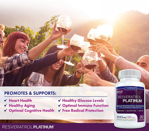 Resveratrol Platinum Antioxidants Supplement - Powerful Anti-Aging Formula, 30 Gluten Free Veggie Capsules