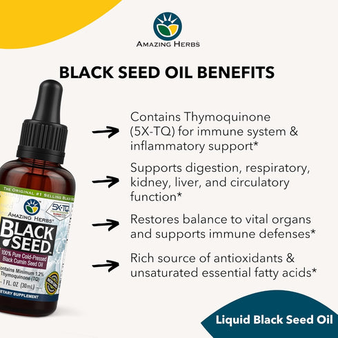 Amazing Herbs Premium Black Seed Oil - Gluten Free, Non-GMO, Cold Pressed - 1 Fl Oz (Pack of 3)