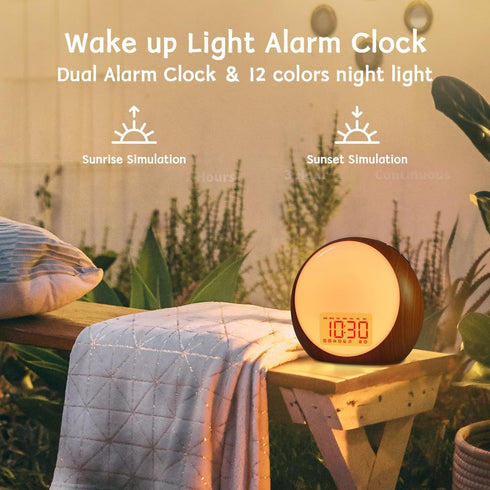 Sunset Snooze 25 Wake Up Light Sunrise Alarm Clock White Noise Machine with Sunrise Simulation for Heavy Sleepers Kids