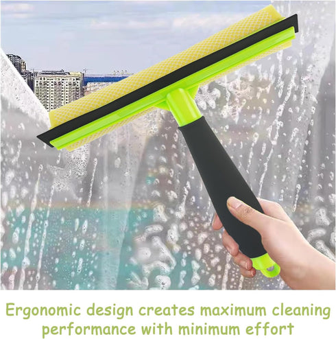 Shower Squeegee Window Cleaner, 2 in 1 Tool for Shower Doors and Car Windshield with Sponge and Rubber Squeegee