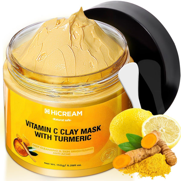 Turmeric Vitamin C Clay Mask, Deep Cleansing Facial Mask with Kaolin Clay and Aloe for Hydrating Skin Care