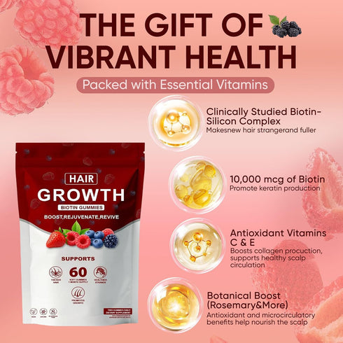 Neonomicon Gummies 60 Gummies (1) Hair Growth with Biotin, Vitamin C & E, Rosemary, Saw Palmetto Supports Healthy Hair