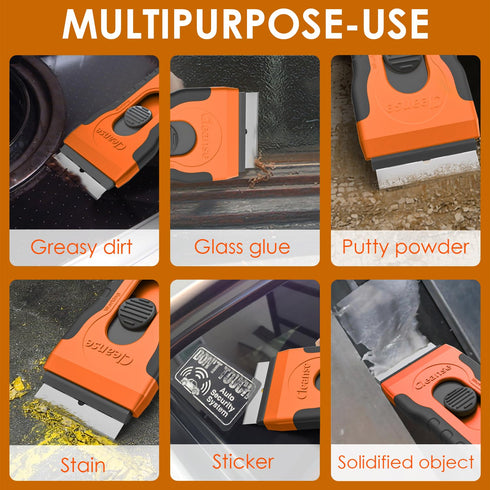 Razor Blade Scraper with 15 Extra Blades, Multi-Surface Cleaning Tool for Glass, Ceramic, and Ovens
