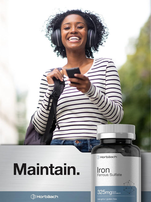 Horbaeach Iron Ferrous Sulfate 325mg | 180 Count | Vegetarian, Gluten Free & Non-GMO Dietary Supplement