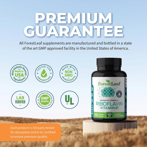 ForestLeaf Vitamin B2 Riboflavin 400mg - 90 Count - Energy, Skin & Cellular Health Support