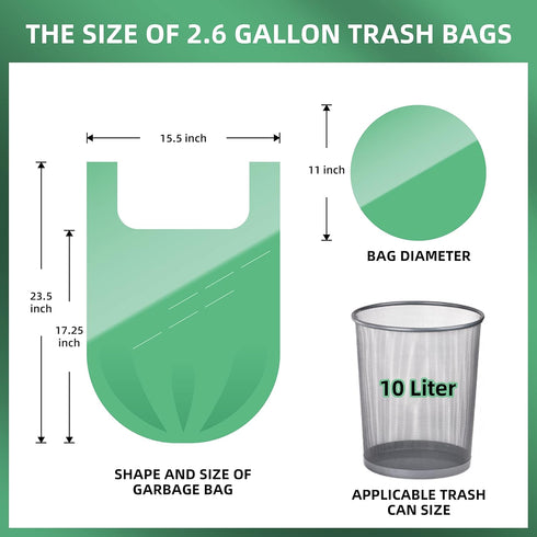 2.6 Gallon Trash Bag, 150 Count, Unscented Strong Handle Tie Garbage Bags for Kitchen, Bathroom, Bedroom, Office