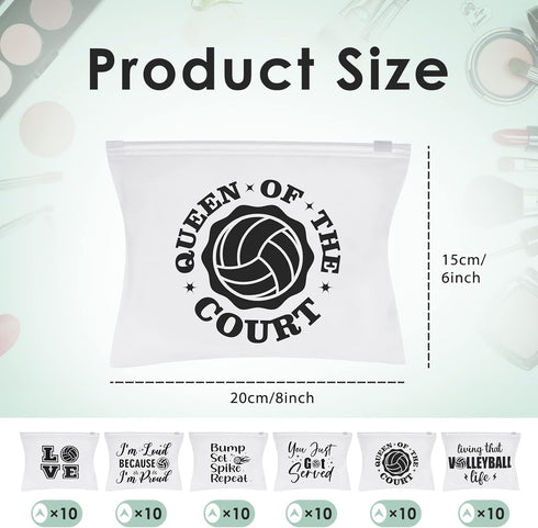 54 Pieces Volleyball Pouch EVA Matte Small Makeup Bag with Words Volleyball Gifts Volleyball Party Bags Sport Waterproof Cosmetic Bags Portable Volleyball Pencil Case with Zipper for Women