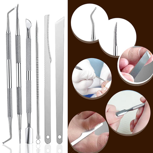 Ingrown Toenail Pedicure Tool Kit (7pcs) - Stainless Steel Nail Care Treatment for Nail Correction