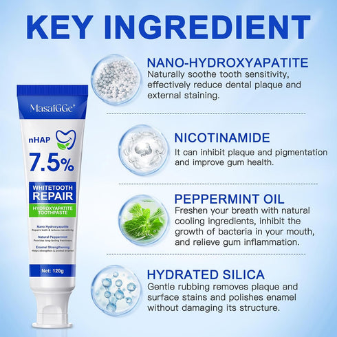 MASAIGGE 7.5% Hydroxyapatite Toothpaste, Hydroxyapatite Toothpaste for Enamel Protection and Tooth Strengthening