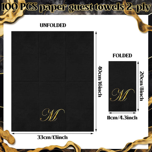 MotiMind 100 3ply Monogrammed Pcs Black and Gold Napkins Monogram Black and Gold Disposable Paper Dinner Initial
