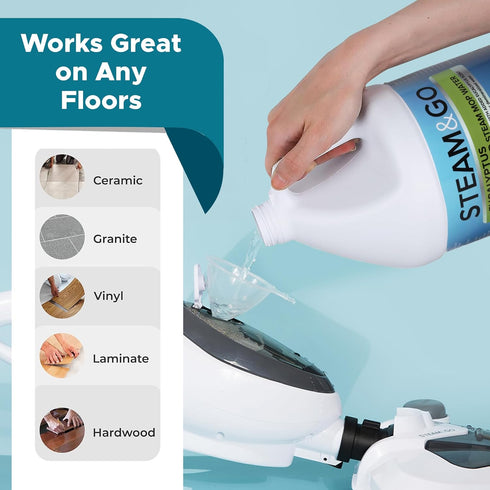 Steam and Go Demineralized Water, Multi-Surface Cleaning Solution for Steam Mop, Eucalyptus Mint, 128oz