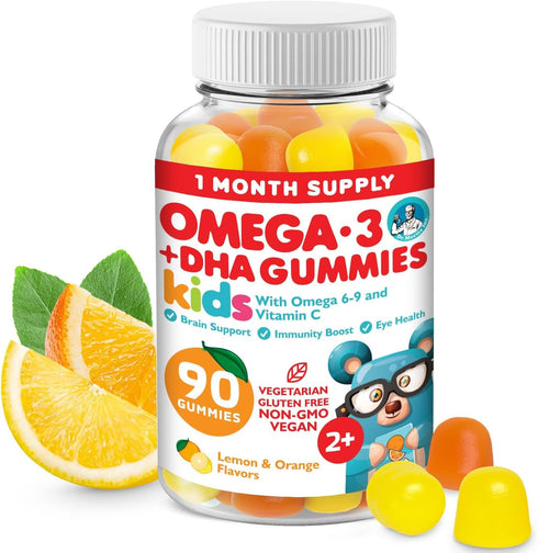 DR. MORITZ Vegan Omega 3 Gummies for Kids and Toddlers (90 Count), Gluten Free Omega 3 Kids Gummies for Brain Health