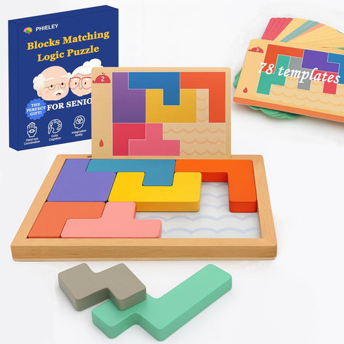 PHIELEY 8 Wooden Tiles Matching Dementia Activities for Seniors, Easy Memory Games for