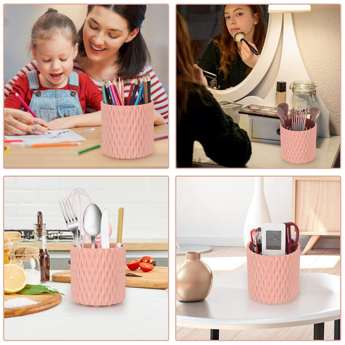 Makeup Brush Holder Organizer, 360° Rotating Multi-Functional Pen Holder for Vanity Storage (Pink)