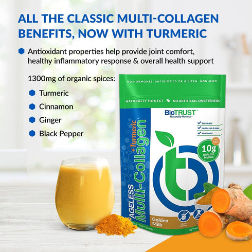 BioTrust Collagen Powder with Turmeric – 5 Types (I, II, III, V, X) – Hydrolyzed Protein for Women & Men (Golden Milk)