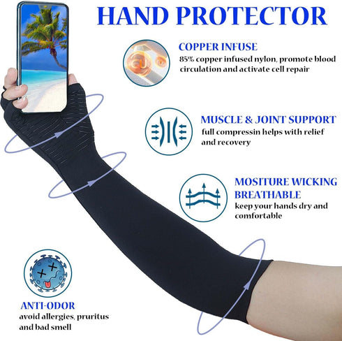 Long Arthritis Compression Gloves for Joint Pain Relief, Fingerless Support for Women and Men (Large)