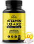Vitamin D3 5000 IU + K2 with Magnesium Bisglycinate, 90 Capsules, Immune Support, Promotes Heart & Bone Health