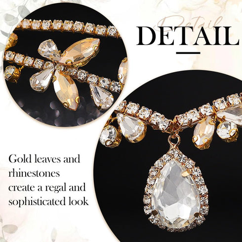 CLOACE Rhinestone Headband, Gold Leave Pendant Headpiece, Crystal Hair Accessories for Women and Adult Bride