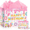 Ice Cream Birthday Gift Bag with Tissue Paper and Greeting Card,White Pink