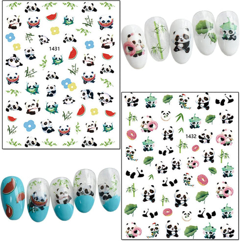 Panda Nail Art Stickers, Holographic Cartoon Bear Self-Adhesive Nail Decals for Women and Girls