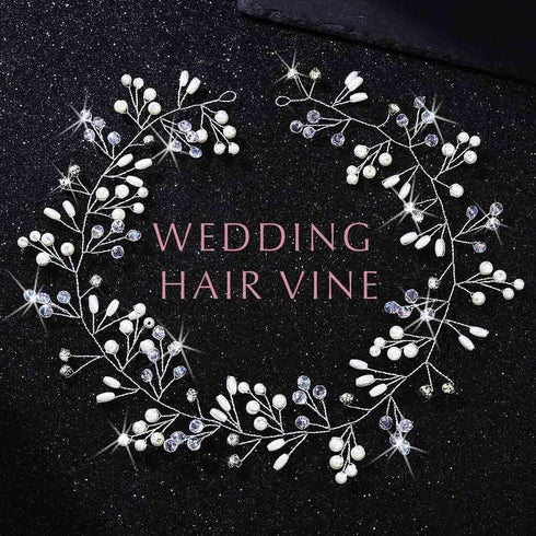 Wedding Bride Hair Accessories, Bridal Headpiece Pearl Hair Vine for Women (19.7in) (A-Silver)