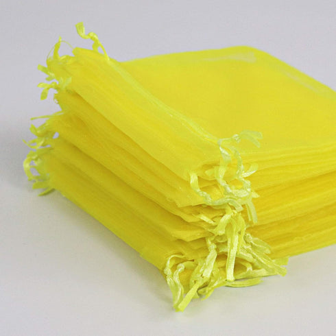 Lautechco 100Pcs Yellow Organza Bags - 4x6 inches Mesh Drawstring Gift Bags for Christmas