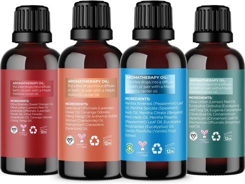 Set Maple Holistics Essential Oils - Relax Chill Uplift and Protect Relaxing Essential Oils for Diffusers for Home