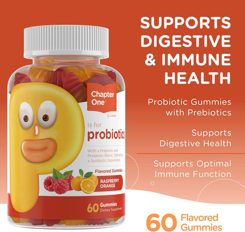 Zahler Chapter One Probiotic Gummies for Kids, Raspberry Orange Flavor, 60 Count, Kosher, Vegetarian, Non-GMO