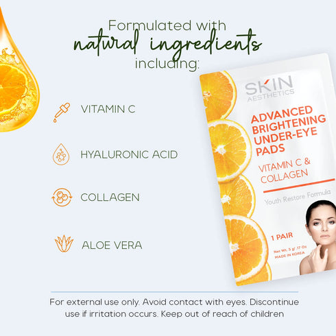 Vitamin C & Collagen Under Eye Patches, Reduces Dark Circles, Wrinkles, Advanced Brightening Pads, 5 Pairs
