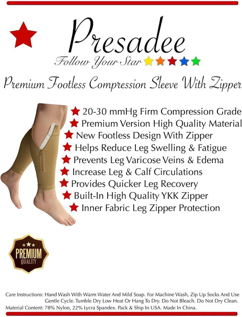 Shin Premium 20-30 mmHg Firm Compression Leg Calf Sleeve With Zipper (Beige, 2X-Large)