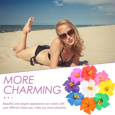 Lurrose 9 Pcs Hawaii Flower Hair Clip, Hibiscus Hair Clips for Beach Party Wedding (Random Color)