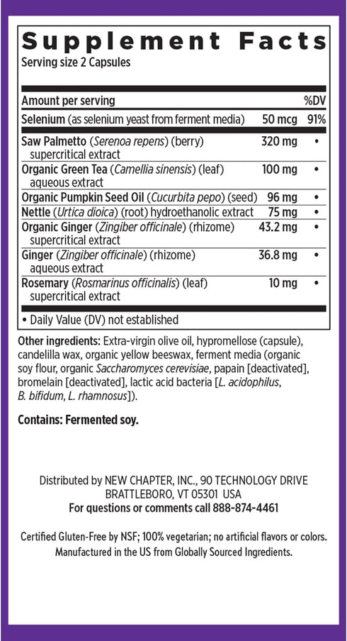 New Chapter Prostate 5LX Supplement - Clinical Strength Saw Palmetto + Fermented Selenium for Men’s Wellness - 60 ct