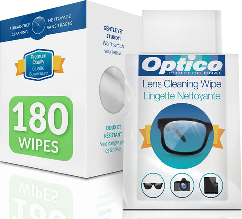 Pre-Moistened Streak-Free Lens Cleaning Wipes Premium Quality Cleaner 180 Count for Eyeglasses