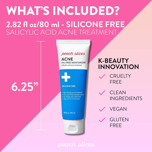 Peach Slices Acne Oil-Free Moisturizer, 2.8 oz with Satin Matte Finish, 0.5% Salicylic Acid