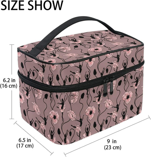 Makeup Bag, Poppy Flower Dancing Girl Travel Organizer, Cosmetic Cases Toiletry Bags for Women, Girls