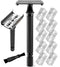 SHAVING REVOLUTION Long Handle Double Edge Safety Razor - Butterfly Open Razor with 10 Blades