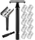 SHAVING REVOLUTION Long Handle Double Edge Safety Razor - Butterfly Open Razor with 10 Blades