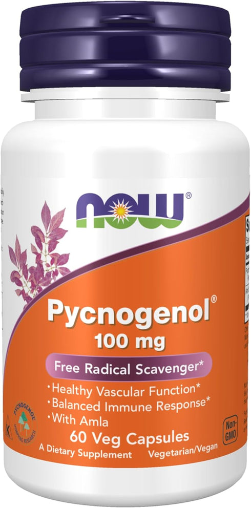 NOW Foods Supplements, Pycnogenol 100 mg with Amla, 60 Veg Capsules, Unique Proanthocyanidins