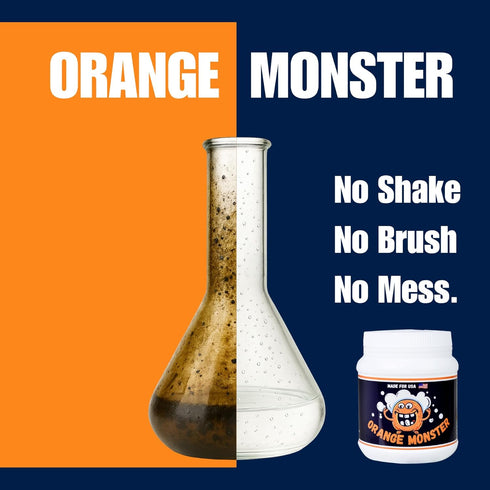 Orange Monster 2 1lb Simple Powder Glass Cleaner, Jar, No Shaking, No Scrubbing, No Brush, Soak & Rinse, for Glass