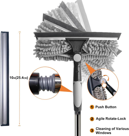 20+ Feet Reach 2 in 1 Window Washing Squeegee & Duster with 3-14 ft Splicable Extension Pole for Indoor & Outdoor